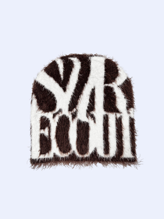 STAR BROWN BEANIE — bonnet marron tissé jacquard, sur.écoute
